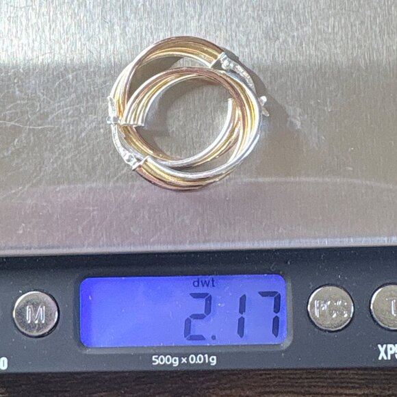 VTG Sterling Silver 925 Tri Tone Triple Hoop Earrings Hinged Post 1.25" Diameter - Picture 9 of 9